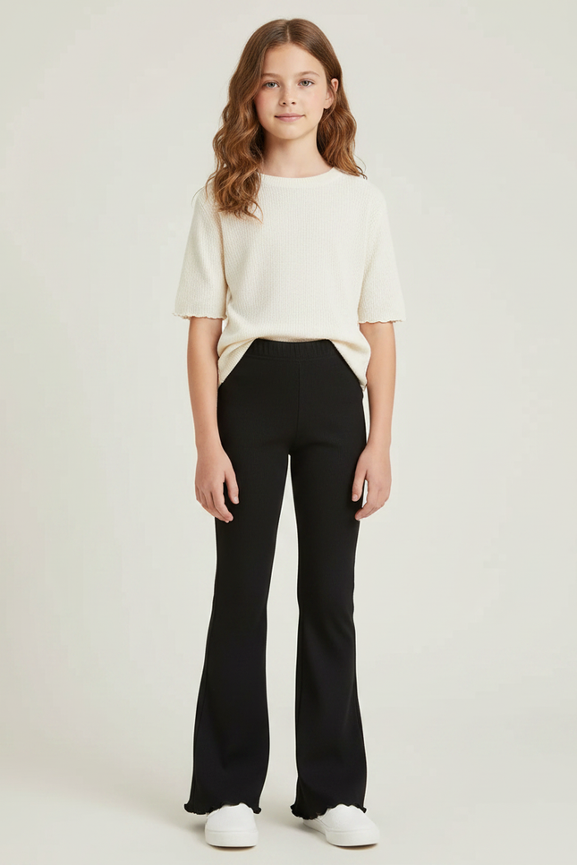 Pantalon Patte D'Éléphant Noir Confortable Élasthanne Fille Évasé - Maille