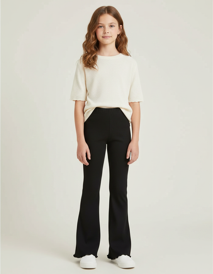 Pantalon Patte D'Éléphant Noir Confortable Élasthanne Fille Évasé - Maille