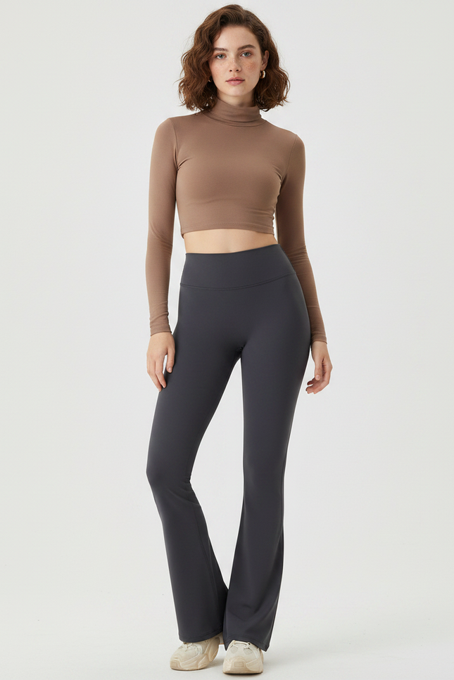 Pantalon Patte D'Éléphant Gris Taille Haute Évasé Confortable Femme - Polyester