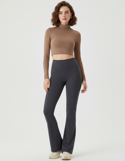 Pantalon Patte D'Éléphant Gris Taille Haute Évasé Confortable Femme - Polyester