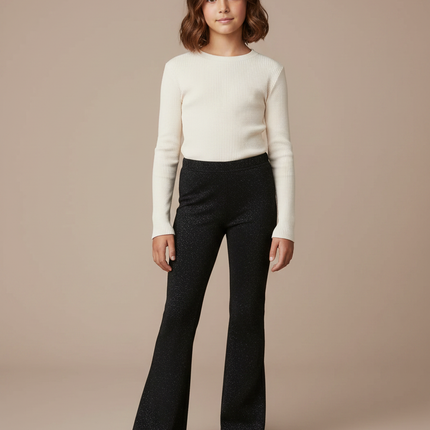 Pantalon Patte D'Éléphant Noir Pailleté Enfant Évasé Velours