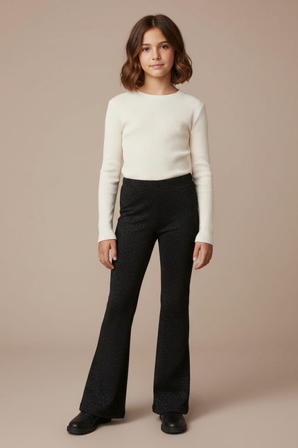 Pantalon Patte D'Éléphant Noir Pailleté Enfant Évasé Velours