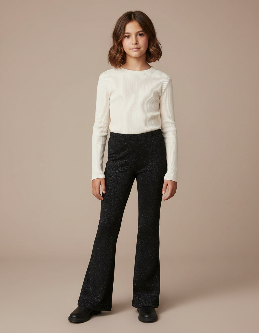 Pantalon Patte D'Éléphant Noir Pailleté Enfant Évasé Velours