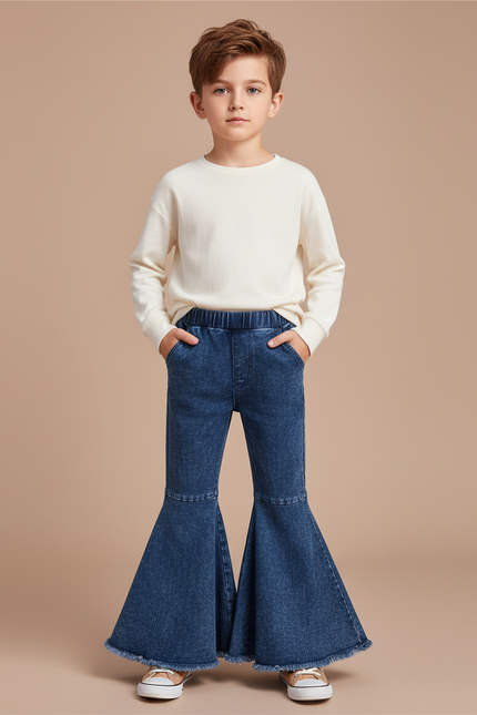 Pantalon Patte D'Éléphant Bleu Denim Évasé Enfant Fille - Jean