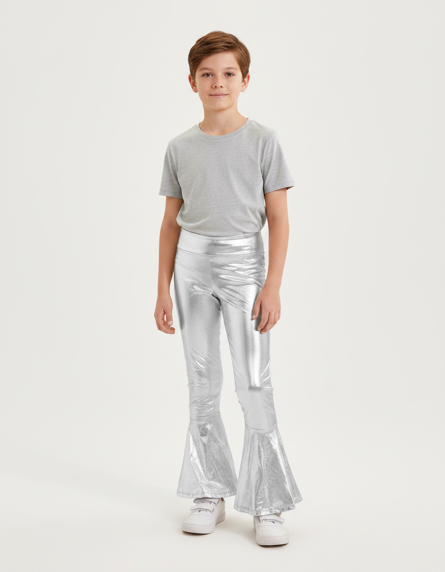Pantalon Patte D'Éléphant Argenté Brillant Métallique Enfant - Polyester
