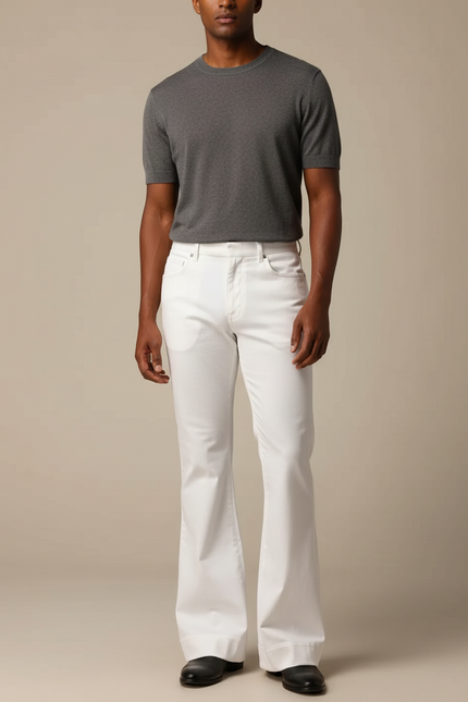 Pantalon Patte D'Éléphant Blanc Classique Homme Évasé - Gabardine