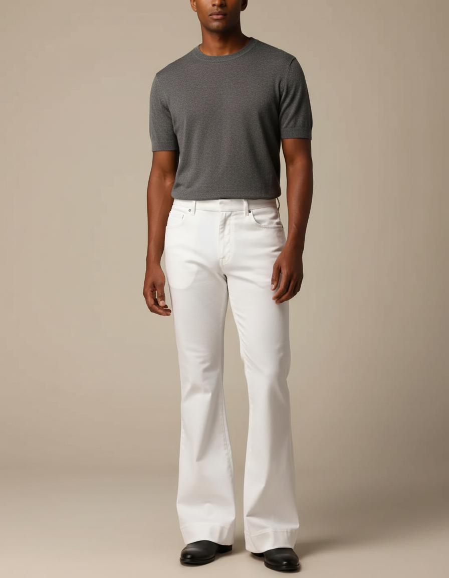 Pantalon Patte D'Éléphant Blanc Classique Homme Évasé - Gabardine