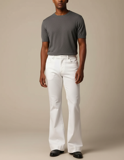 Pantalon Patte D'Éléphant Blanc Classique Homme Évasé - Gabardine