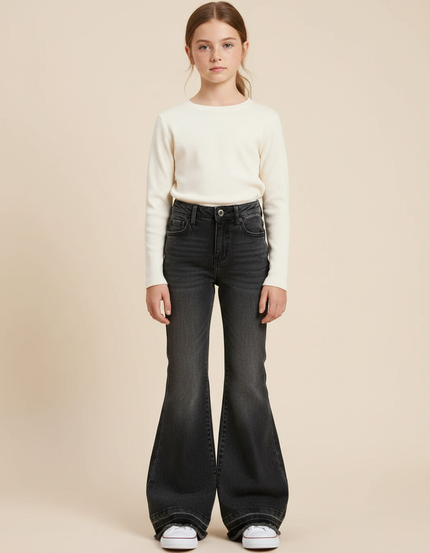 Pantalon Patte D'Éléphant Noir Denim Taille Haute Décontracté - Jean