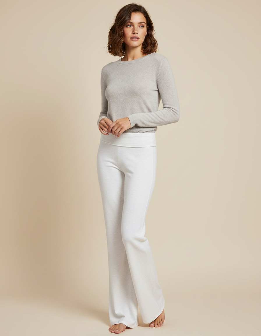 Pantalon Patte D'Éléphant Blanc Cassé Confortable Décontracté Fluide - Molleton