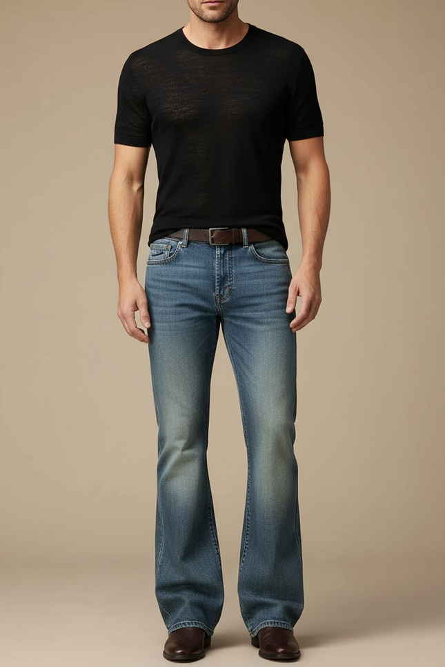 Pantalon Patte D'Éléphant Jean Denim Bleu Classique Homme