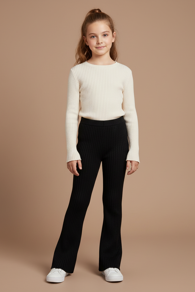 Pantalon Patte D'Éléphant Côtelé Noir Évasé Enfant - Maille