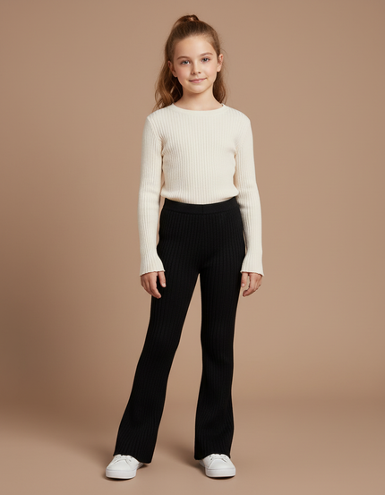 Pantalon Patte D'Éléphant Côtelé Noir Évasé Enfant - Maille
