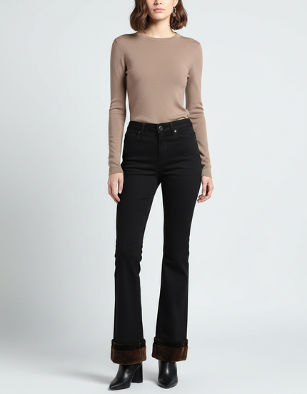 Pantalon Patte D'Éléphant Noir Évasé Fourrure Hiver Doublé - Jean