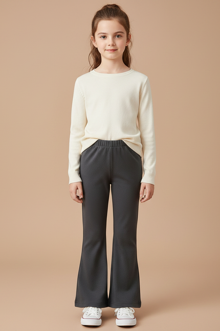 Pantalon Patte D'Éléphant Gris Uni Confortable Enfant - Molleton