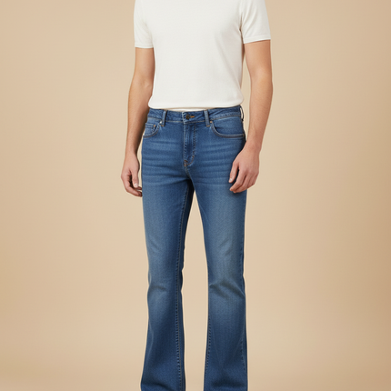 Pantalon Patte D'Éléphant Homme Bleu Jean Évasé Décontracté