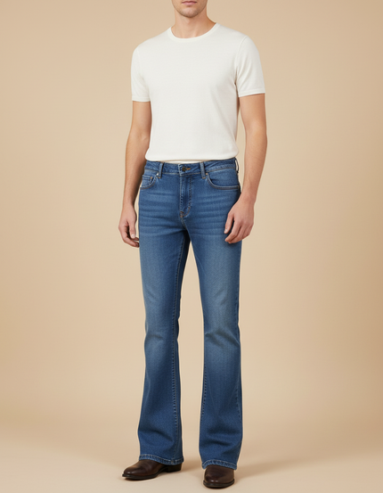 Pantalon Patte D'Éléphant Homme Bleu Jean Évasé Décontracté