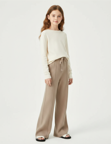 Pantalon Patte D'Éléphant Beige Tricoté Ample Décontracté Enfant - Maille