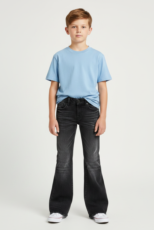 Pantalon Patte D'Éléphant Noir Délavé Ample Enfant Baggy - Jean
