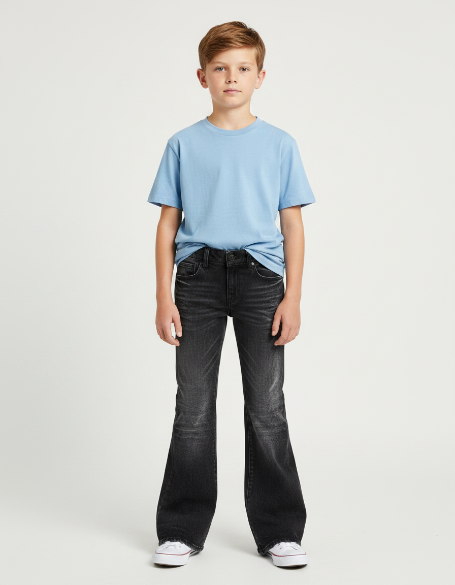 Pantalon Patte D'Éléphant Noir Délavé Ample Enfant Baggy - Jean