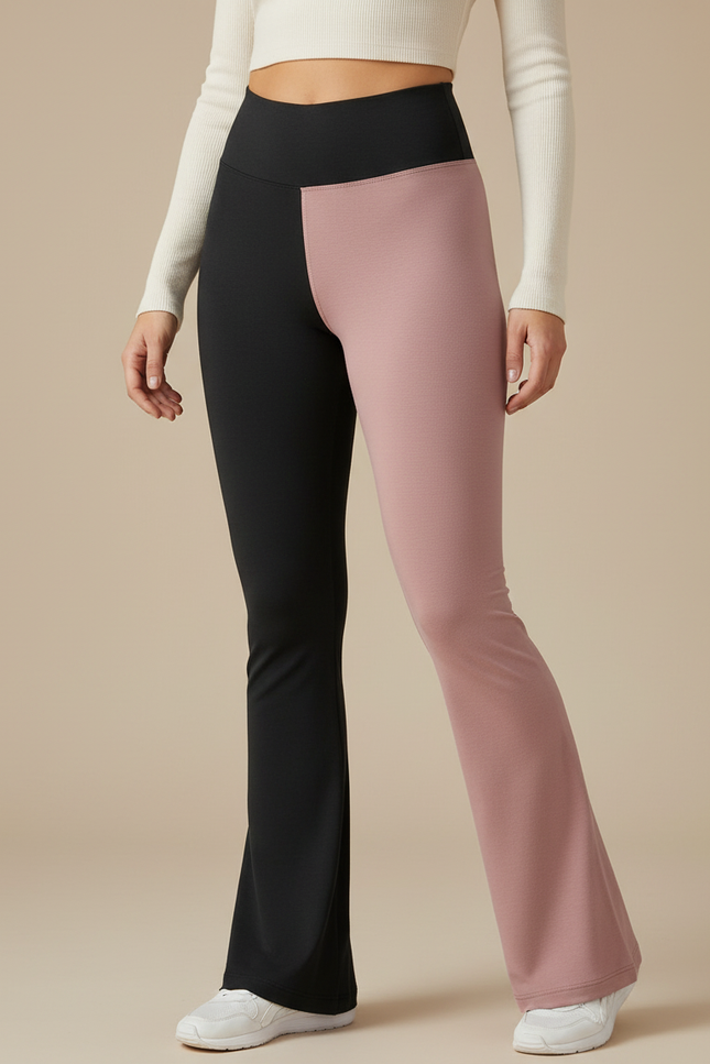 Pantalon Patte D'Éléphant Bicolore Noir Rose Taille Haute - Multicolore Polyester