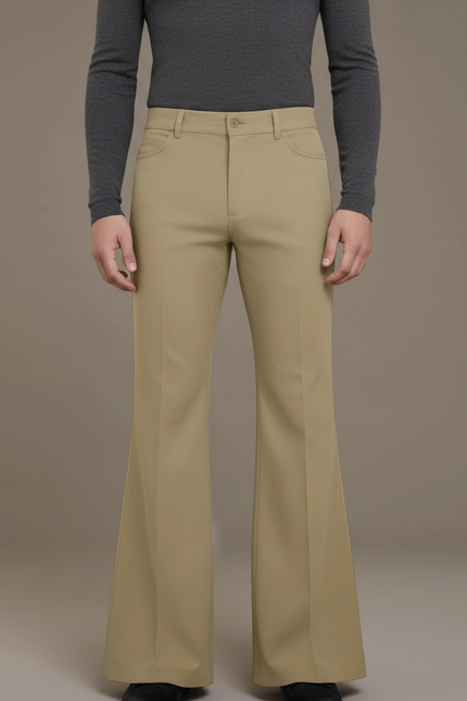 Pantalon Patte D'Éléphant Beige Homme Évasé Classique Décontracté - Polyester