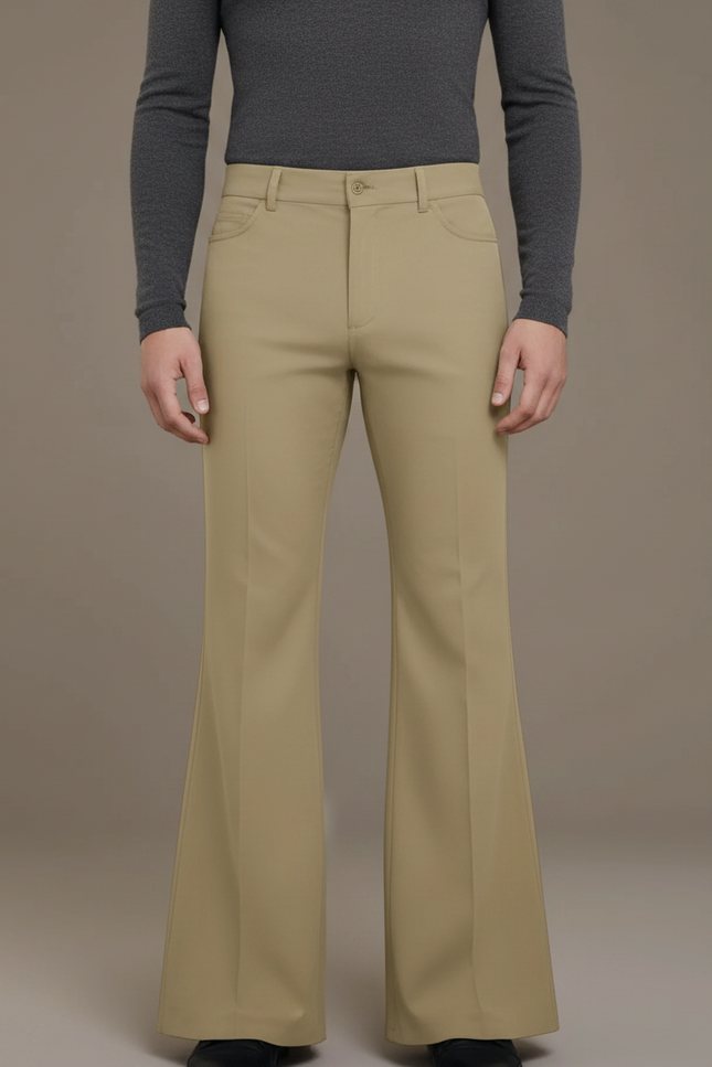 Pantalon Patte D'Éléphant Beige Homme Évasé Classique Décontracté - Polyester