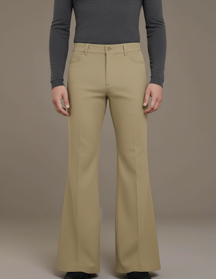 Pantalon Patte D'Éléphant Beige Homme Évasé Classique Décontracté - Polyester