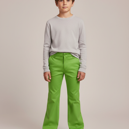 Pantalon Patte D'Éléphant Vert Vif Coupe Évasée Enfant - Gabardine