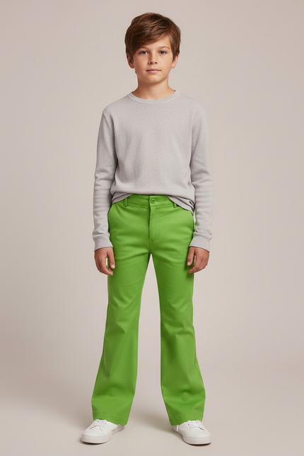 Pantalon Patte D'Éléphant Vert Vif Coupe Évasée Enfant - Gabardine
