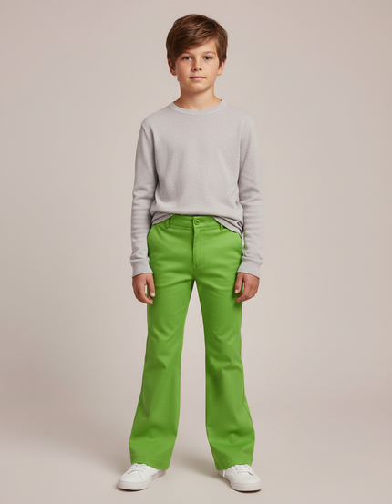 Pantalon Patte D'Éléphant Vert Vif Coupe Évasée Enfant - Gabardine