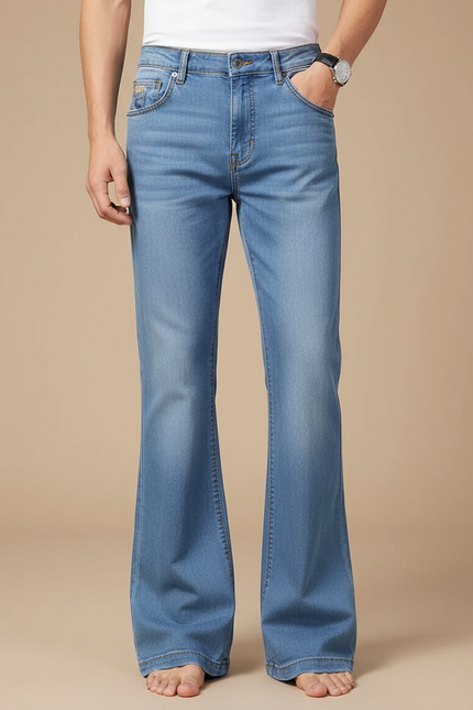 Pantalon Patte D'Éléphant Bleu Clair Denim Homme Évasé Décontracté - Jean