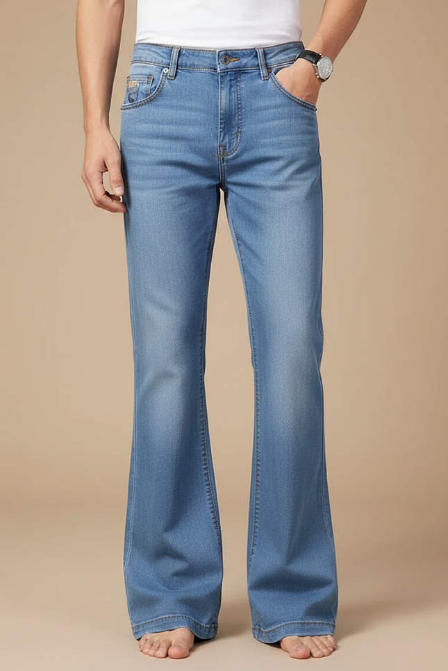 Pantalon Patte D'Éléphant Bleu Clair Denim Homme Évasé Décontracté - Jean