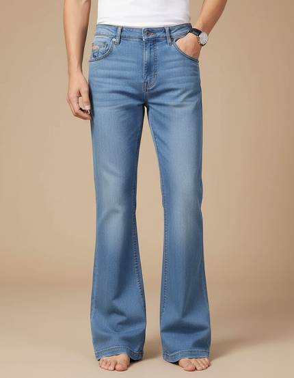 Pantalon Patte D'Éléphant Bleu Clair Denim Homme Évasé Décontracté - Jean