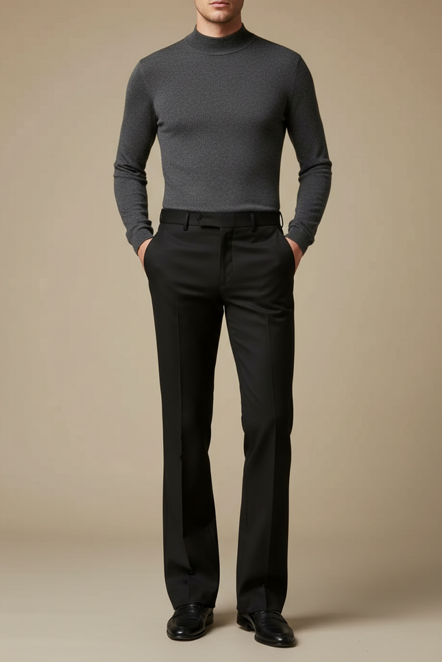 Pantalon Patte D'Éléphant Noir Classique Élégant Homme Ajusté - Gabardine