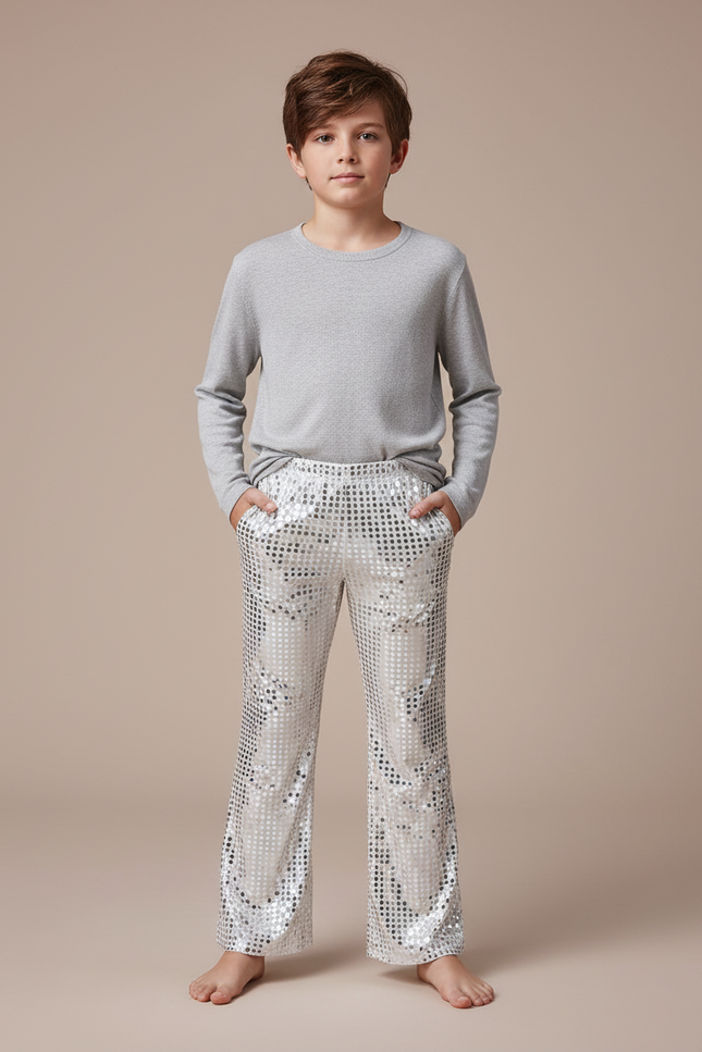 Pantalon Patte D'Éléphant Argenté Paillettes Disco Enfant - Polyester