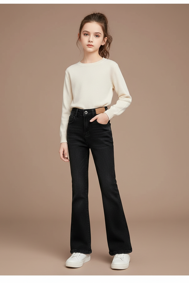 Pantalon Patte D'Éléphant Noir Jean Évasé Fille