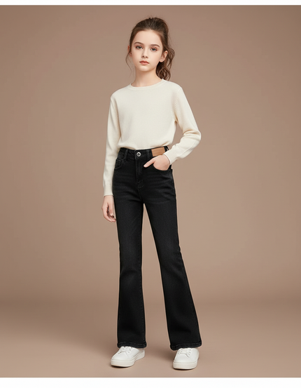 Pantalon Patte D'Éléphant Noir Jean Évasé Fille