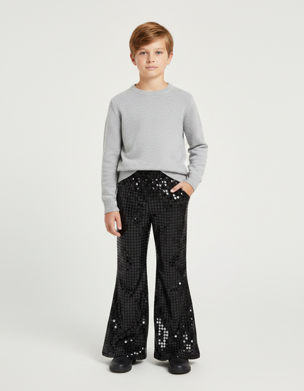 Pantalon Patte D'Éléphant Noir Pailleté Brillant Évasé Enfant - Polyester