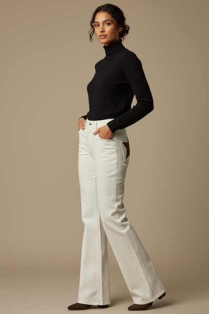 Pantalon Patte D'Éléphant Blanc Denim Taille Haute Évasé - Jean