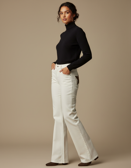 Pantalon Patte D'Éléphant Blanc Denim Taille Haute Évasé - Jean