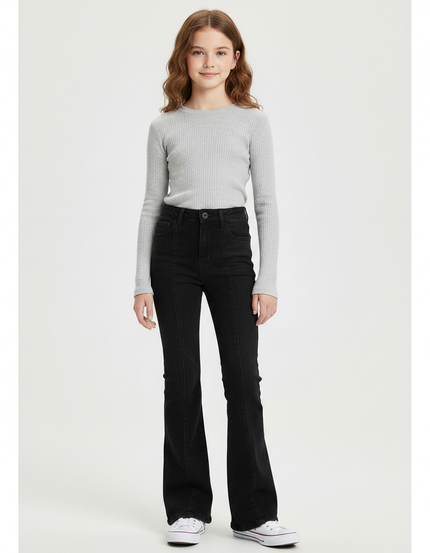Pantalon Patte D'Éléphant Noir Évasé Taille Haute Fille - Jean