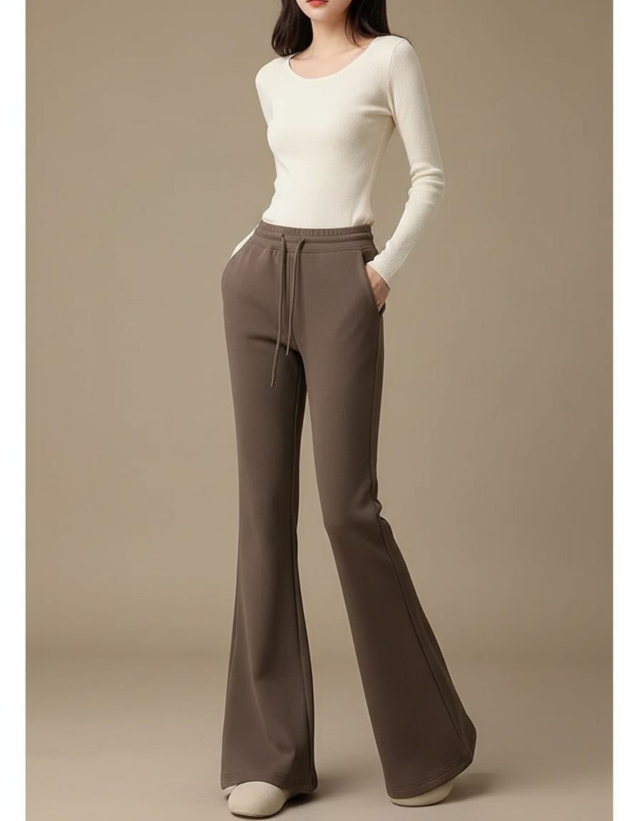 Femme Pantalon Patte D Éléphant - Marron Molleton