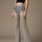Pantalon Patte D'Éléphant Transparent Pailleté Argenté Maille Évasé