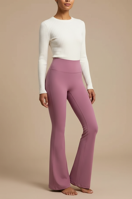 Pantalon Patte D'Éléphant Rose Taille Haute Confortable Stretch Femme - Polyester
