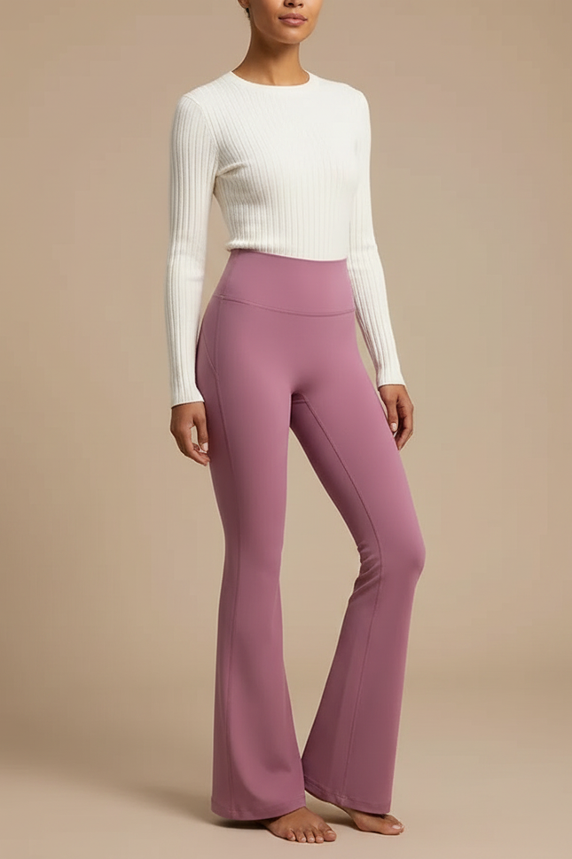 Pantalon Patte D'Éléphant Rose Taille Haute Confortable Stretch Femme - Polyester