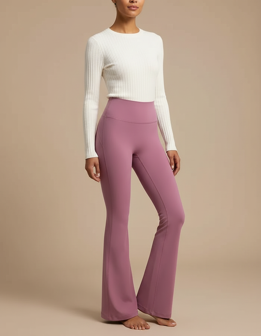 Pantalon Patte D'Éléphant Rose Taille Haute Confortable Stretch Femme - Polyester