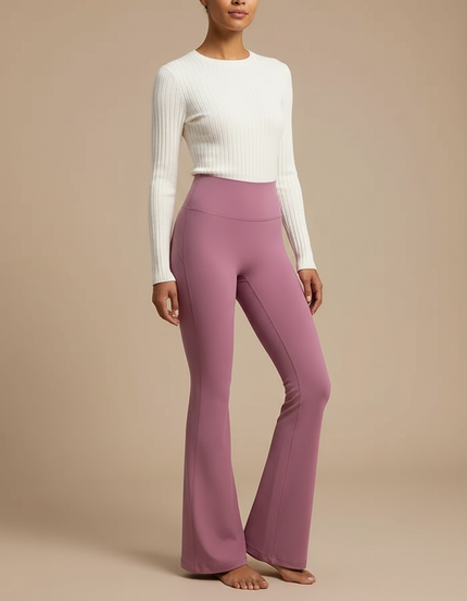 Pantalon Patte D'Éléphant Rose Taille Haute Confortable Stretch Femme - Polyester