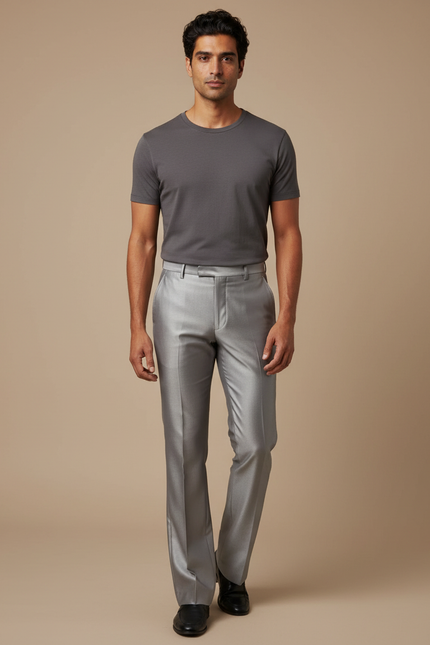 Pantalon Patte D'Éléphant Homme Gris Clair Brillant Élégant - Argenté Satin