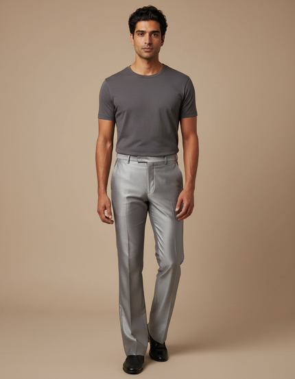 Pantalon Patte D'Éléphant Homme Gris Clair Brillant Élégant - Argenté Satin